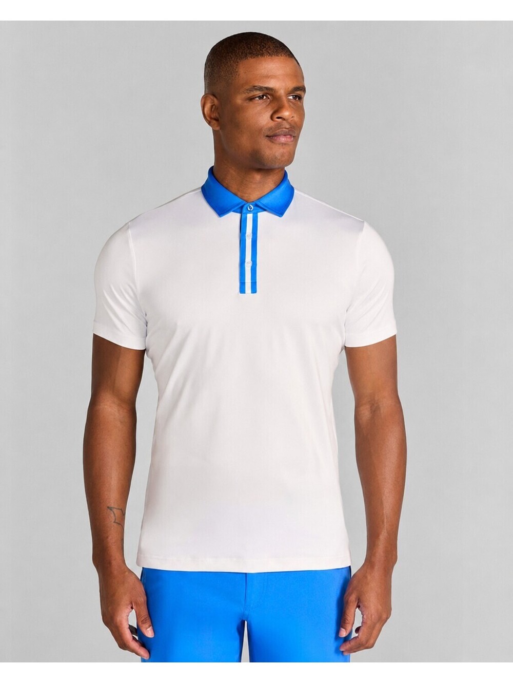Redvanly Monroe Polo Mens Sm White Blue Collar Golf Shirt 4 Way Stretch Preppy